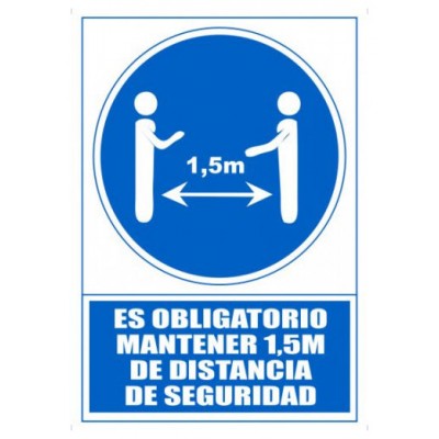 SEÑAL "OBLIGATORIO MANTENER 1,5M DE DISTANCIA DE SEGURIDAD" 210 X 297MM PVC AZUL ARCHIVO 2000 6173-15 AZ (Espera 4 dias)